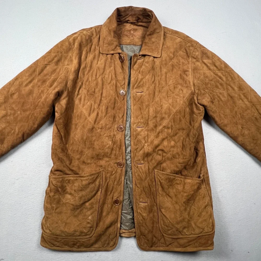 Johnnie Walker Quilted Goat Suede Jacket Mens M Brown Field Coat Outdoor Luxury